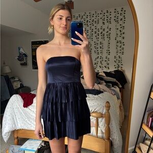 Elegant Navy Strapless Tiered Dress